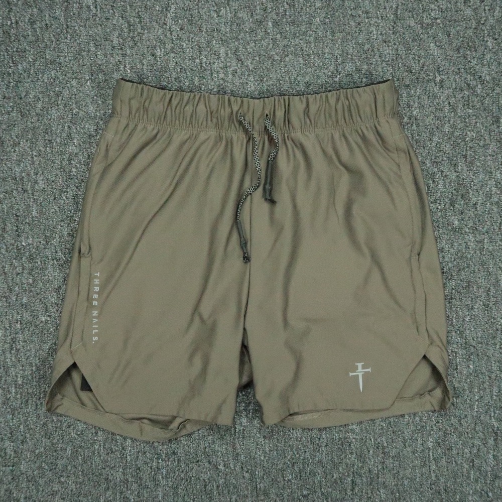 Three Nails Shorts Mens Small Green Zip Pocket Athletic Running Training